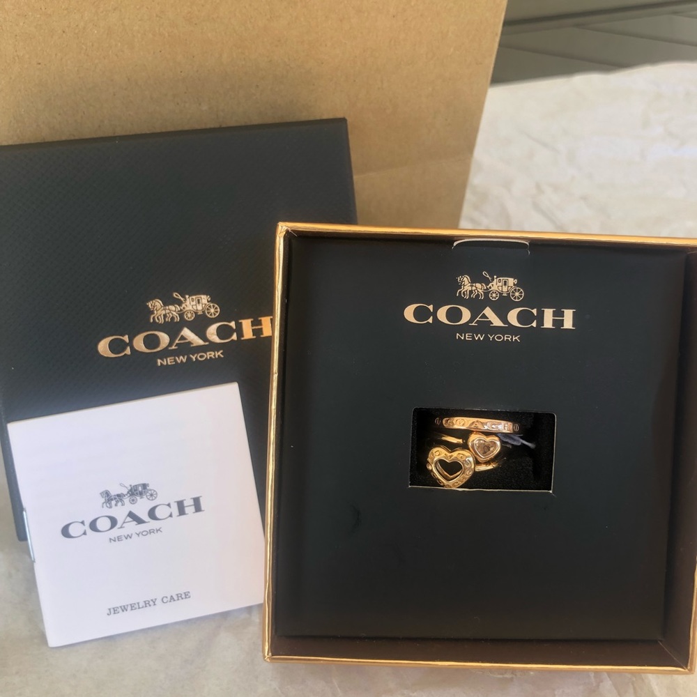 Coach Open Circle Heart Ring Set in Rose Gold 7 - Picture 4 of 5